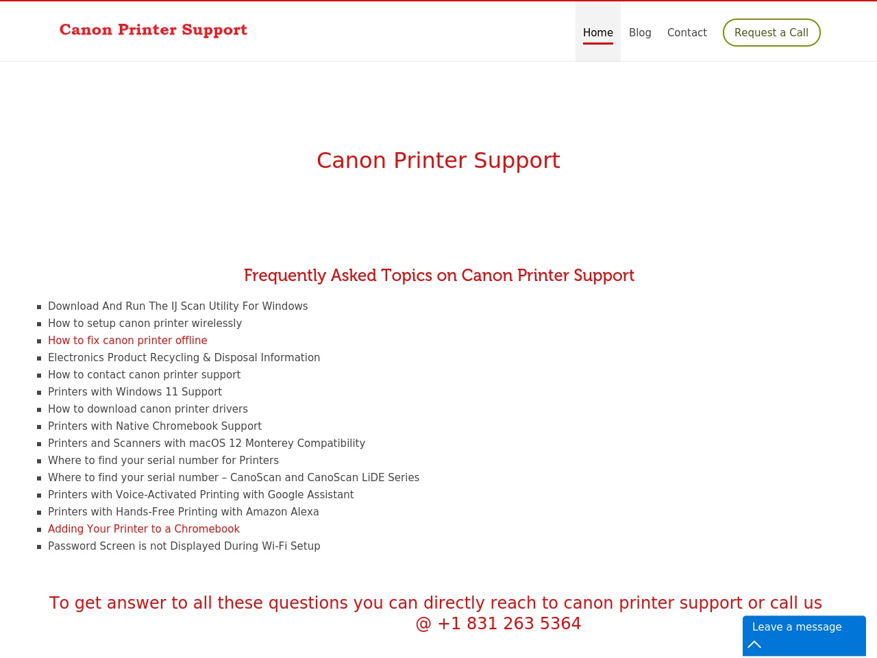 canonsupportnumber.com screenshot alt-text