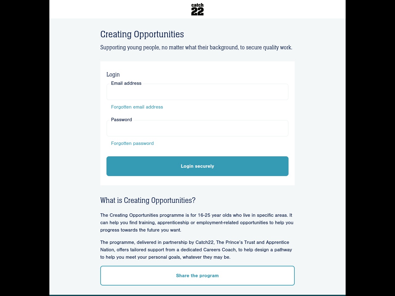 catch22careersupport.org.uk screenshot alt-text