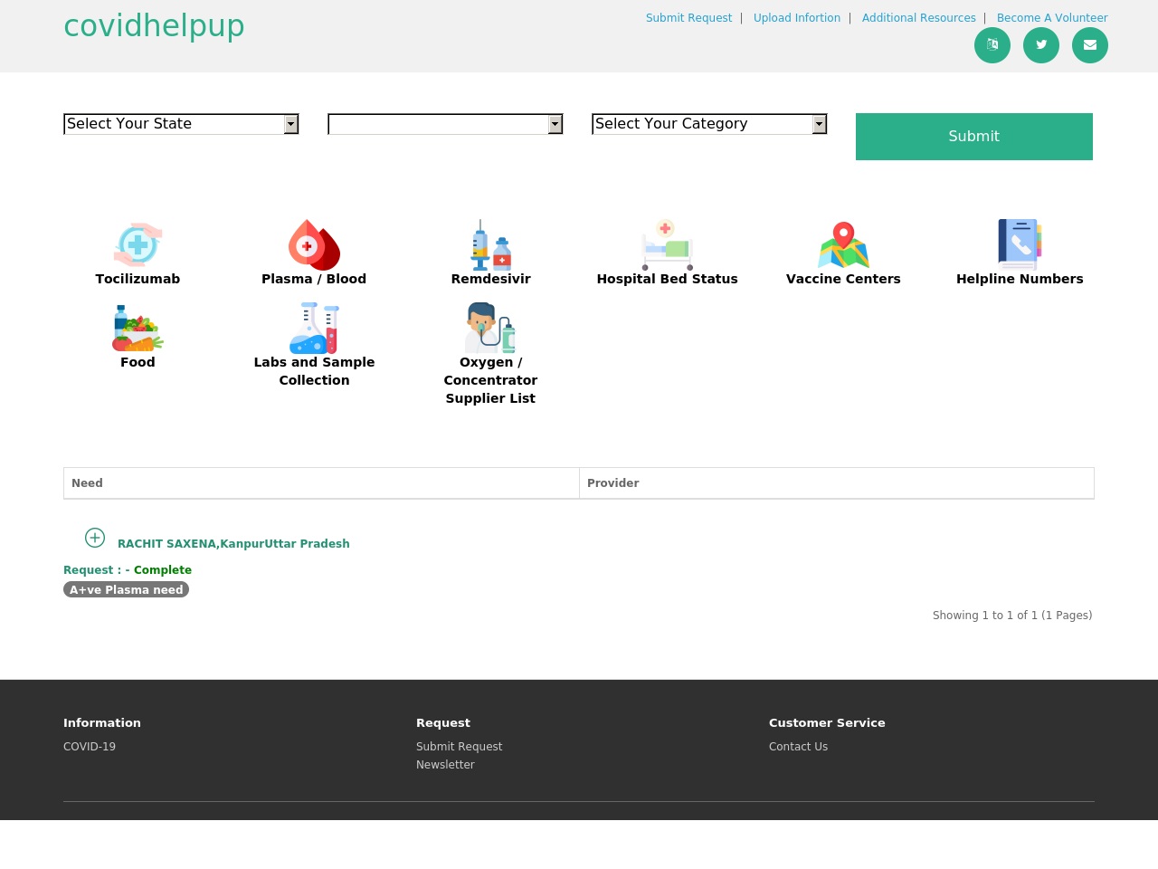 covidhelpup.com screenshot alt-text