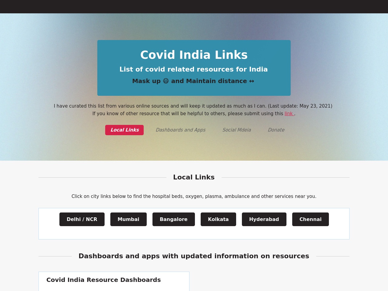 covidindialinks.com screenshot alt-text