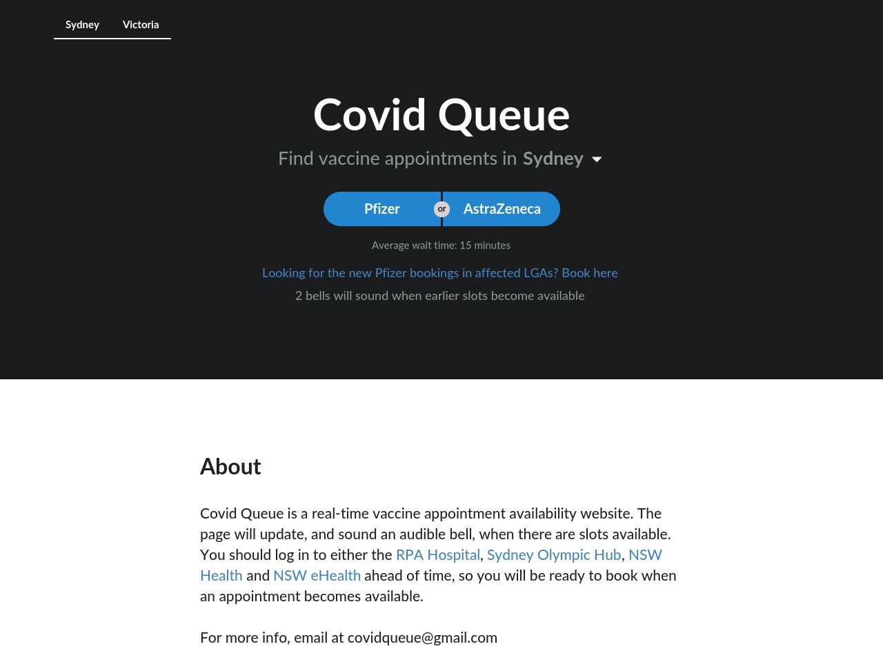 covidqueue.com screenshot alt-text