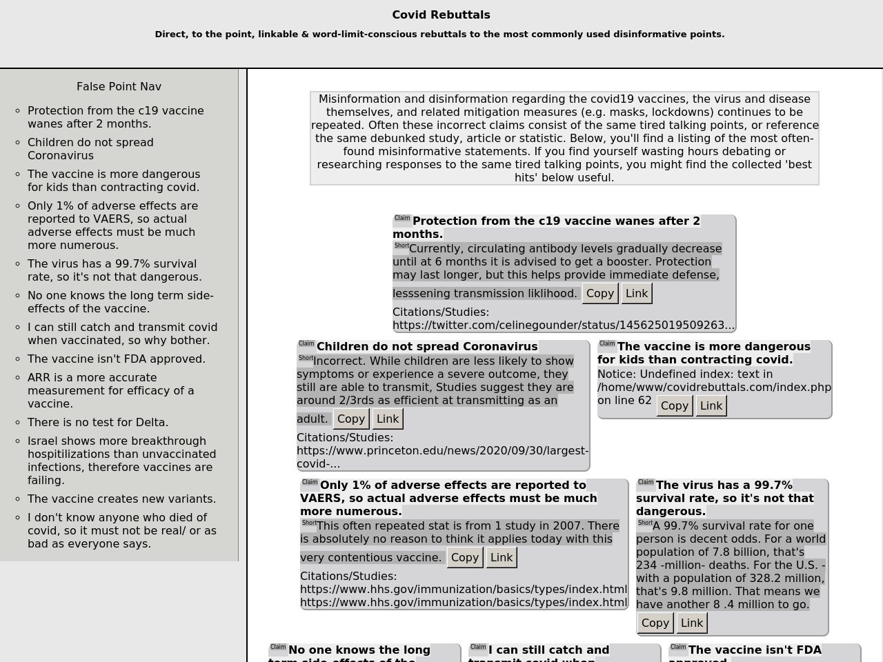 covidrebuttals.com screenshot alt-text