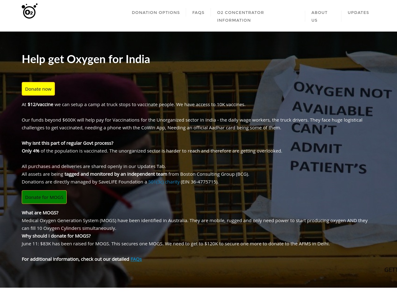 covidreliefindia.com screenshot alt-text