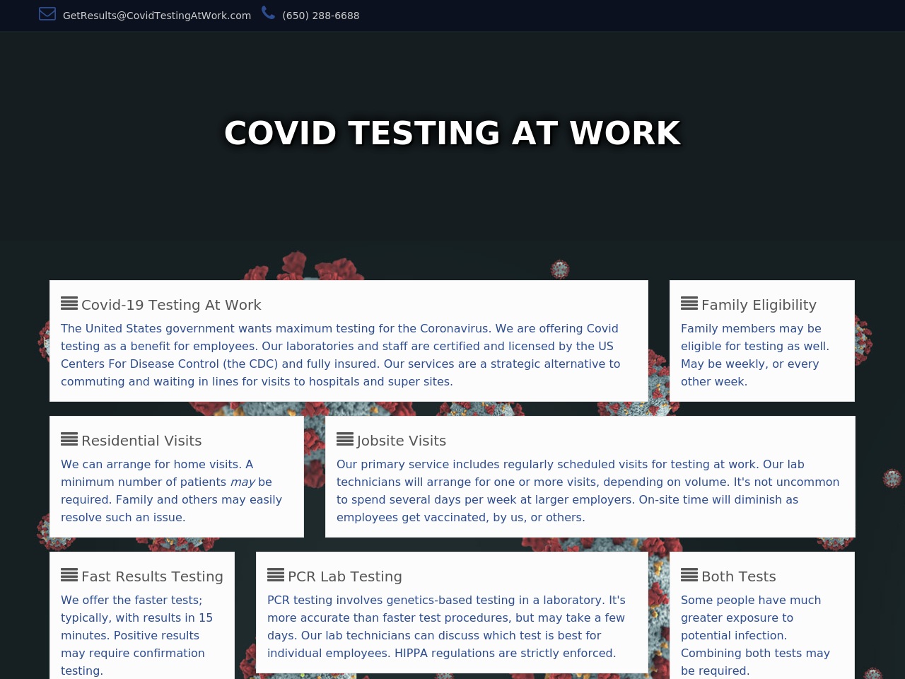 covidtestingatwork.com screenshot alt-text