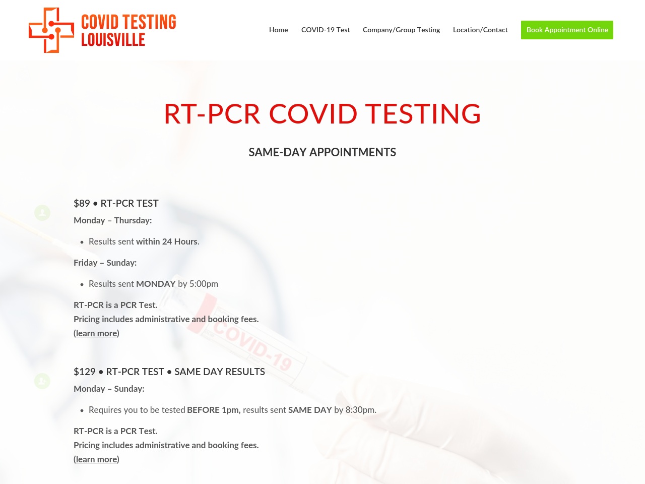 covidtestinglouisville.com screenshot alt-text