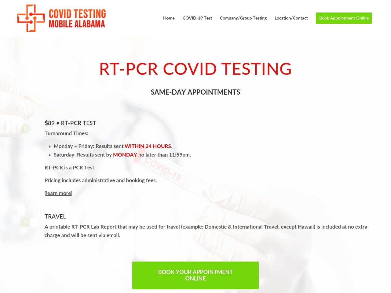 covidtestingmobilealabama.com screenshot alt-text
