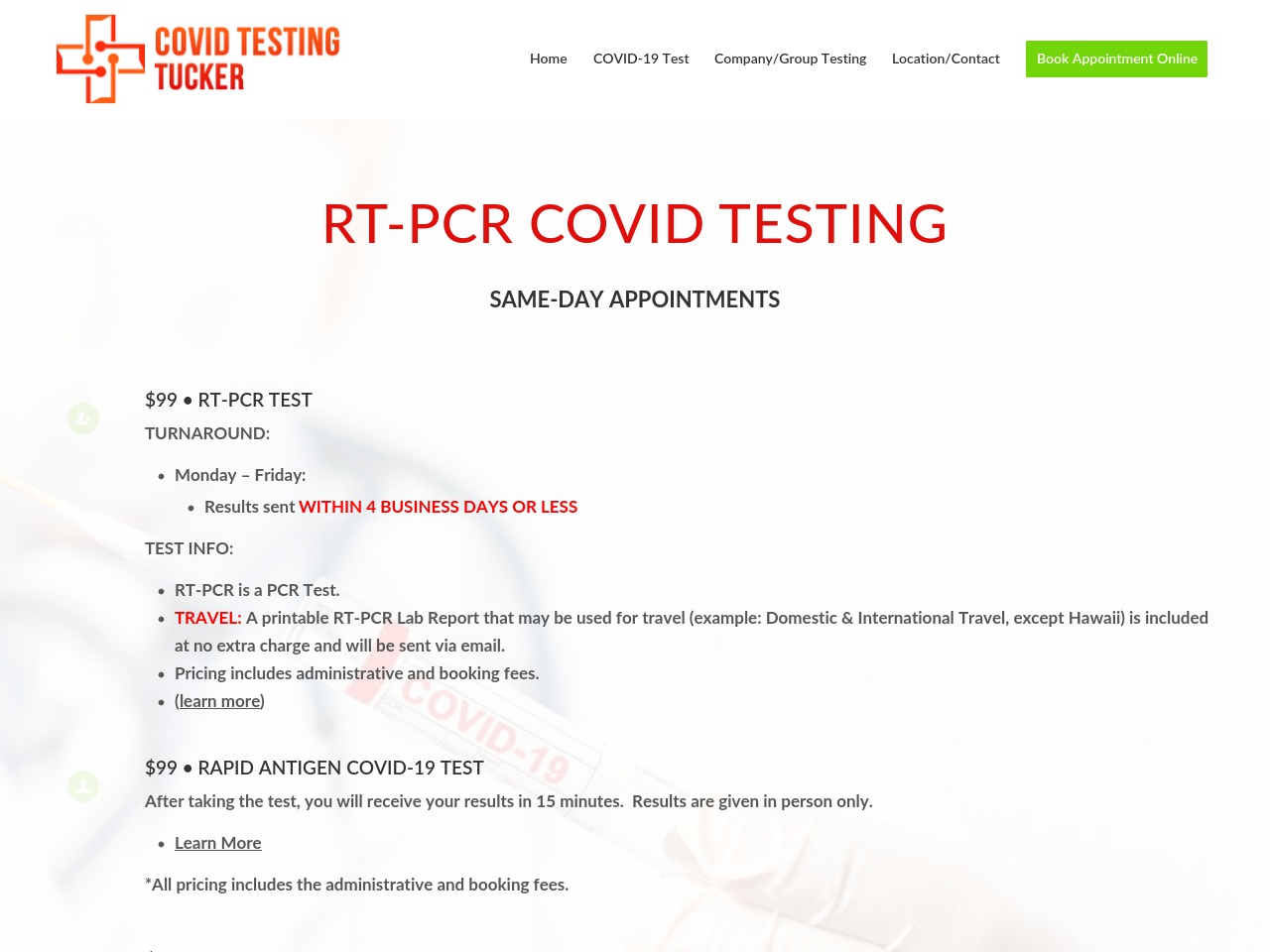 covidtestingtucker.com screenshot alt-text
