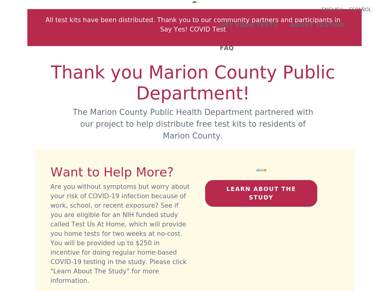 covidtestmarioncounty.com screenshot alt-text