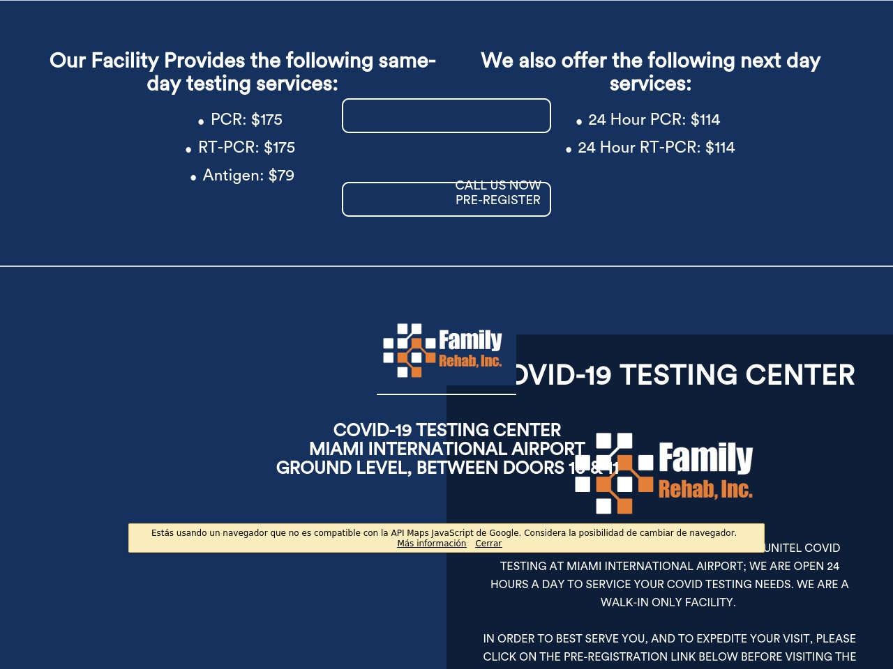 covidtestmiamiairport.com screenshot alt-text
