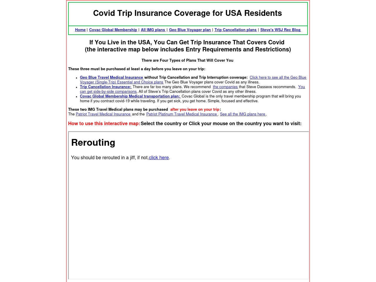 covidtripinsurance.com screenshot alt-text