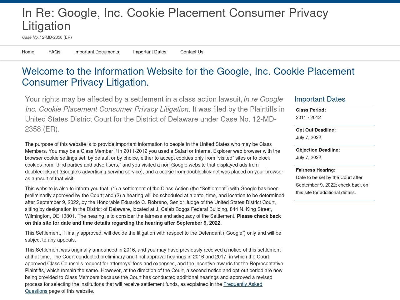 googlecookieplacementprivacysettlement.com screenshot alt-text