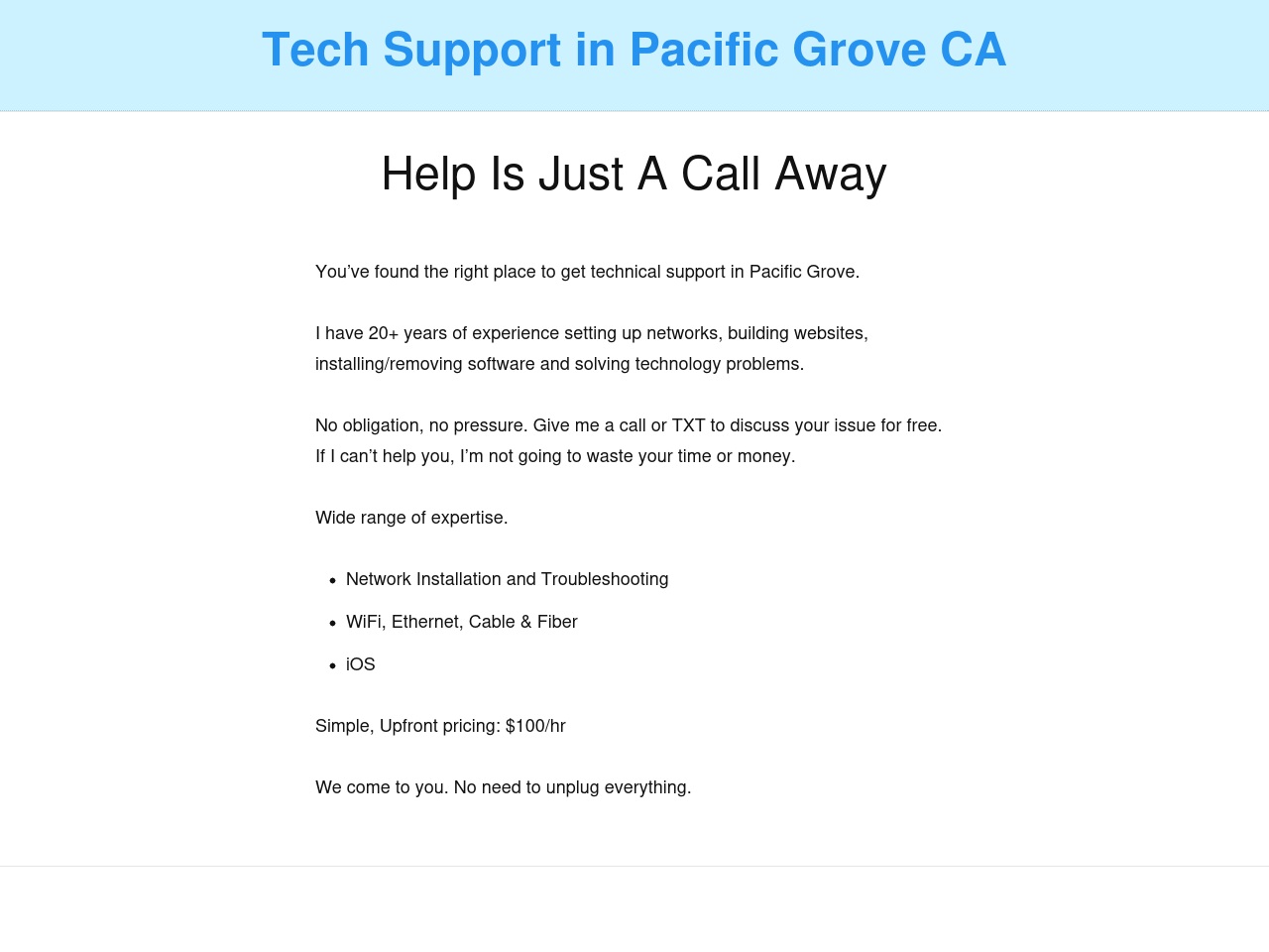 pacificgrovetechsupport.com screenshot alt-text