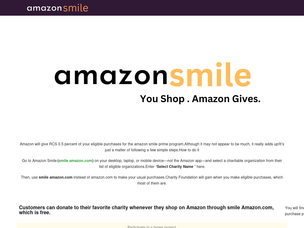 smileamazoncom.com screenshot alt-text