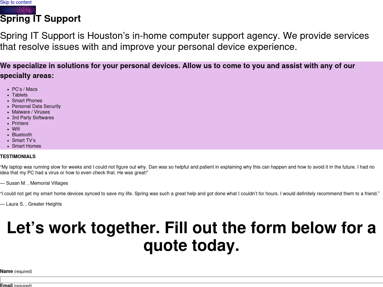 springitsupport.com screenshot alt-text
