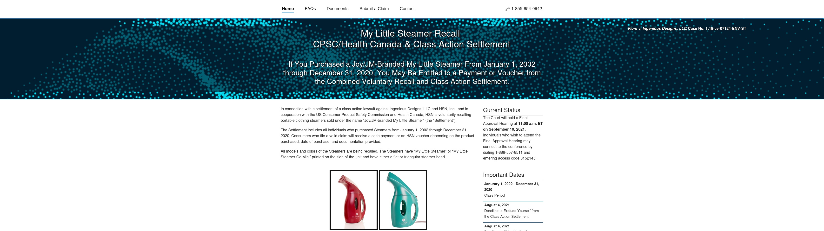 steamerrecallsettlement.com screenshot alt-text