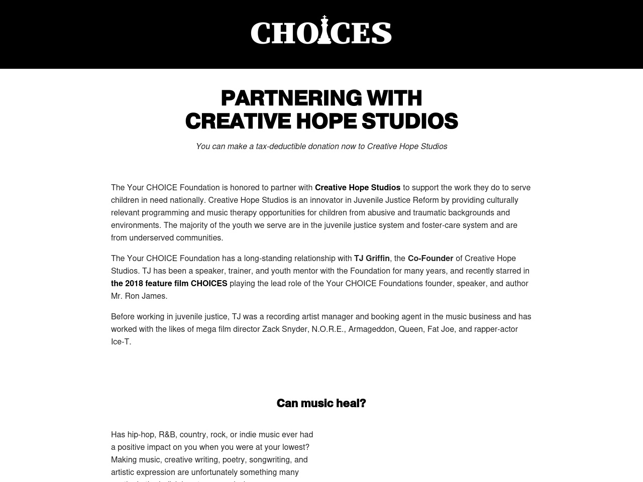 supportcreativehope.com screenshot alt-text