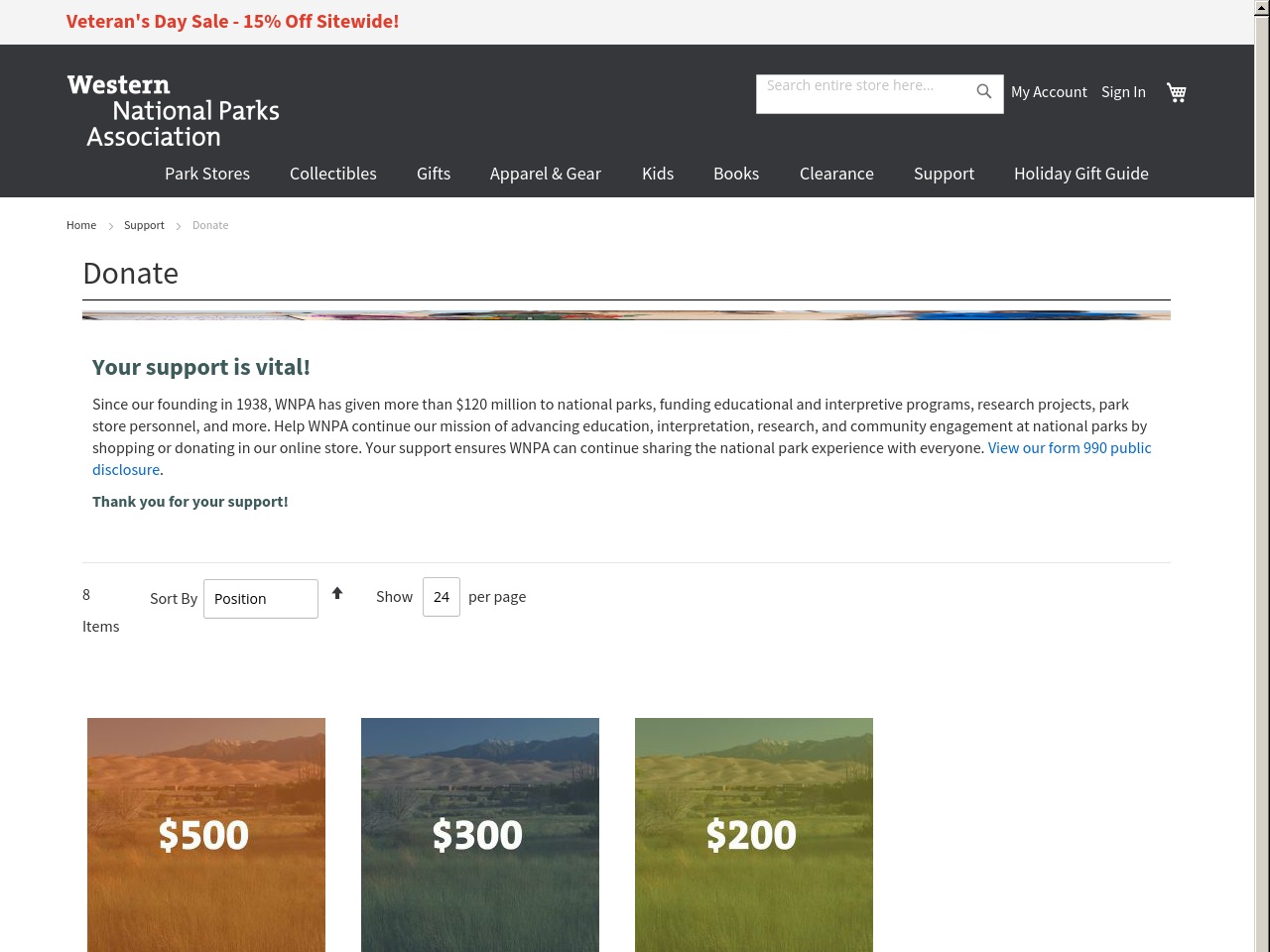 supportnationalparks.com screenshot alt-text