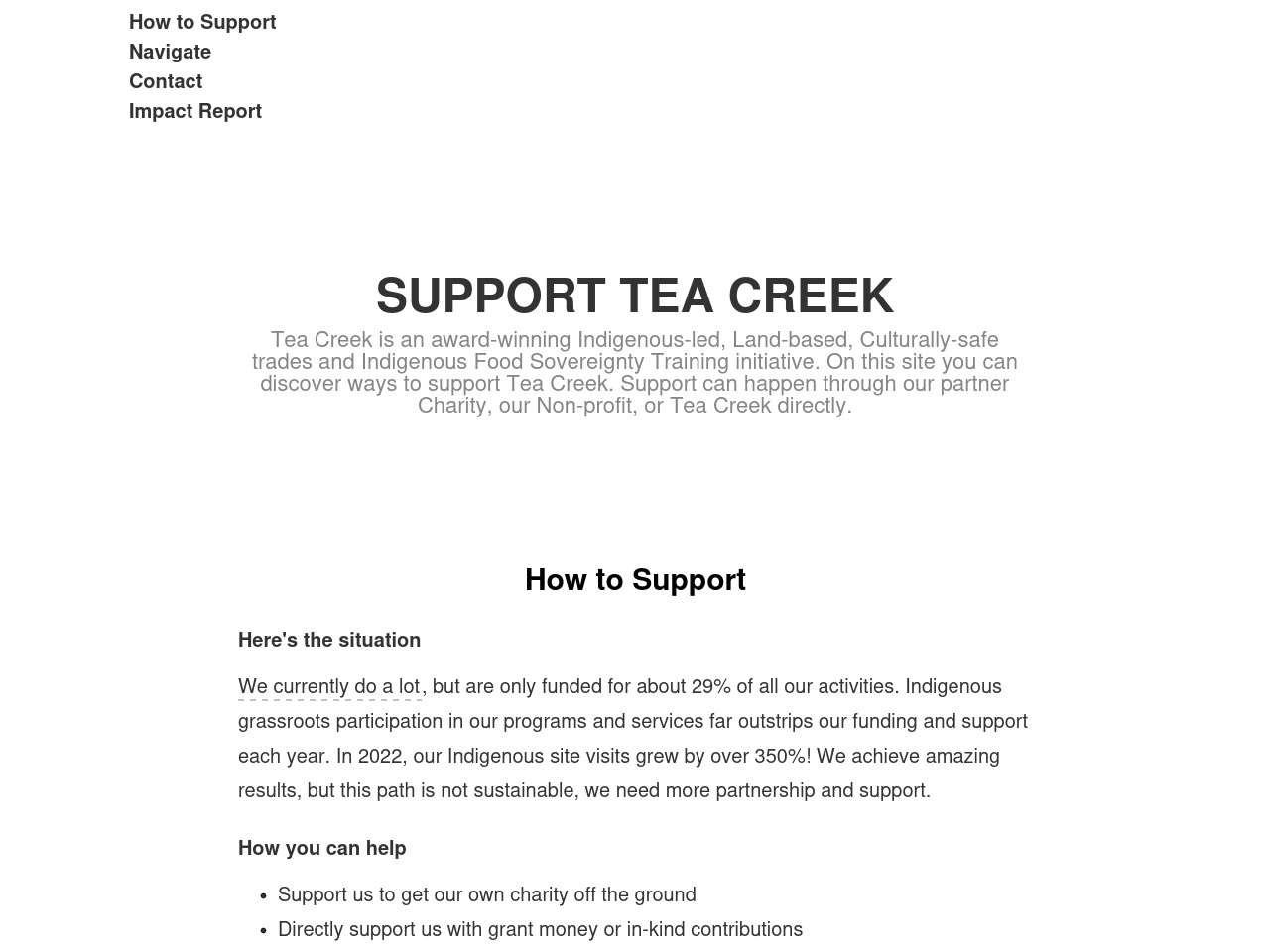 supportteacreek.com screenshot alt-text