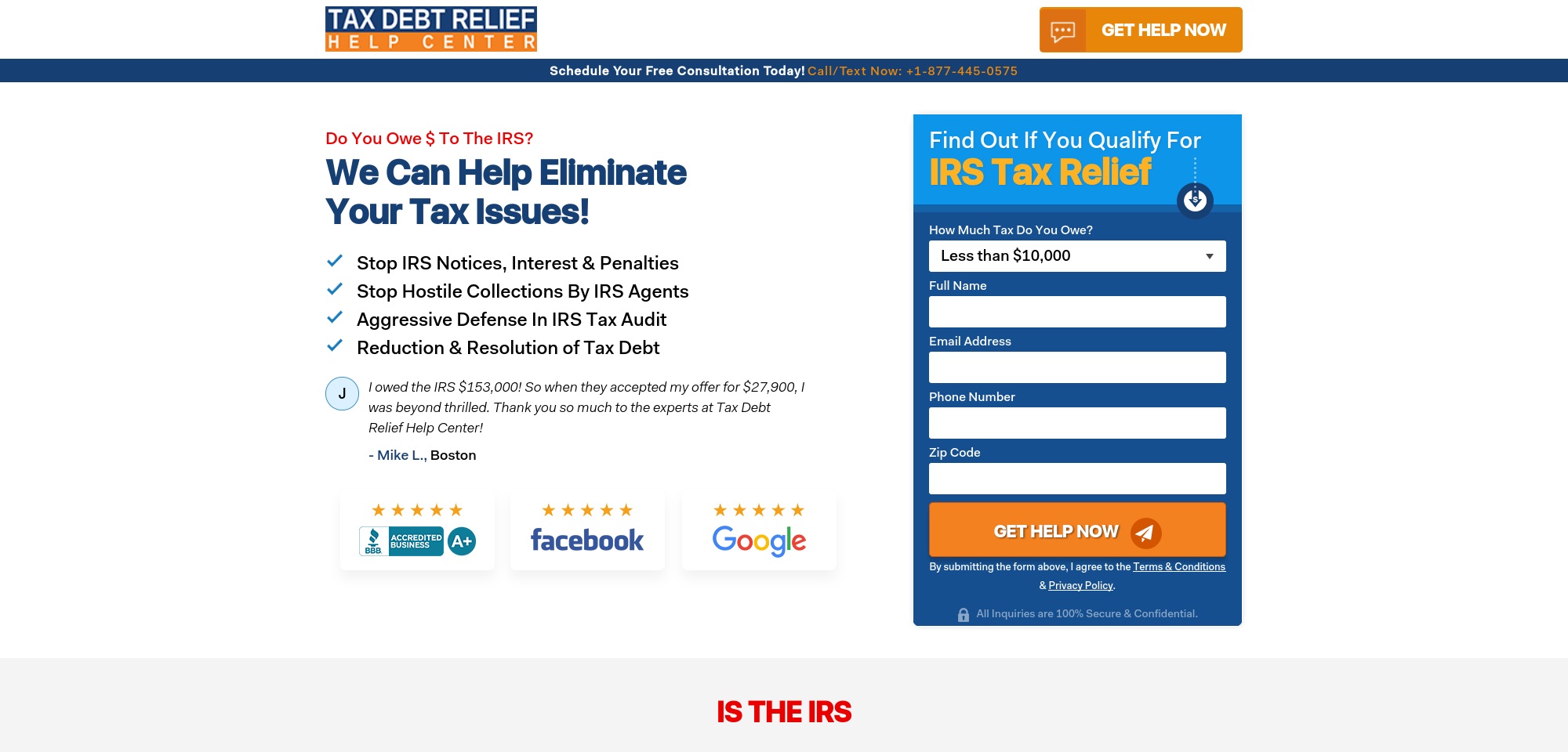 taxdebtreliefhelpcenter.com screenshot alt-text
