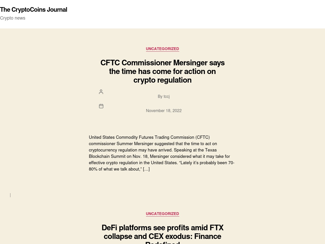 thecryptocoinsjournal.com screenshot alt-text