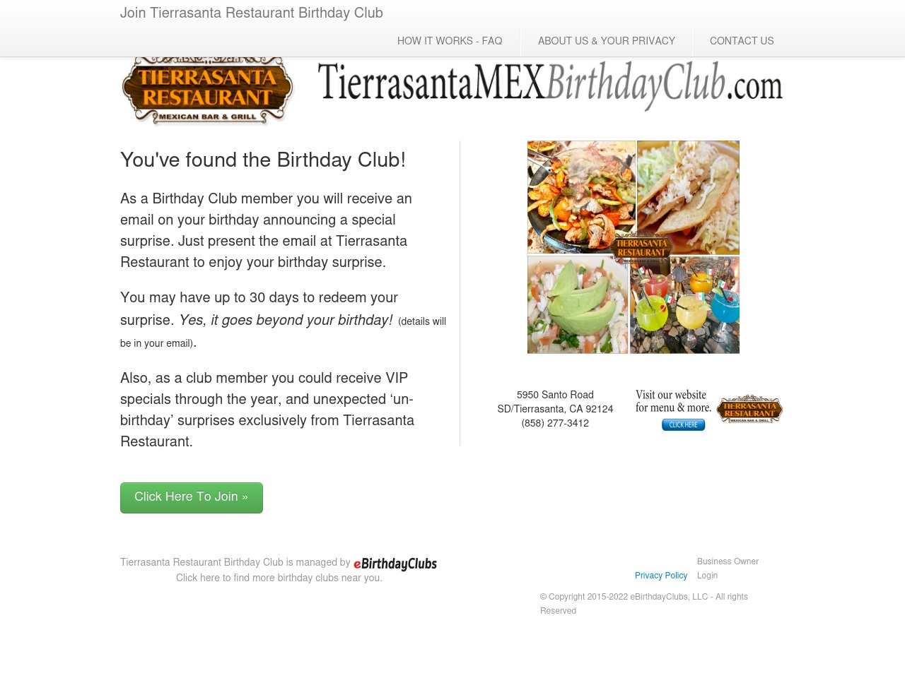 tierrasantamexbirthdayclub.com screenshot alt-text