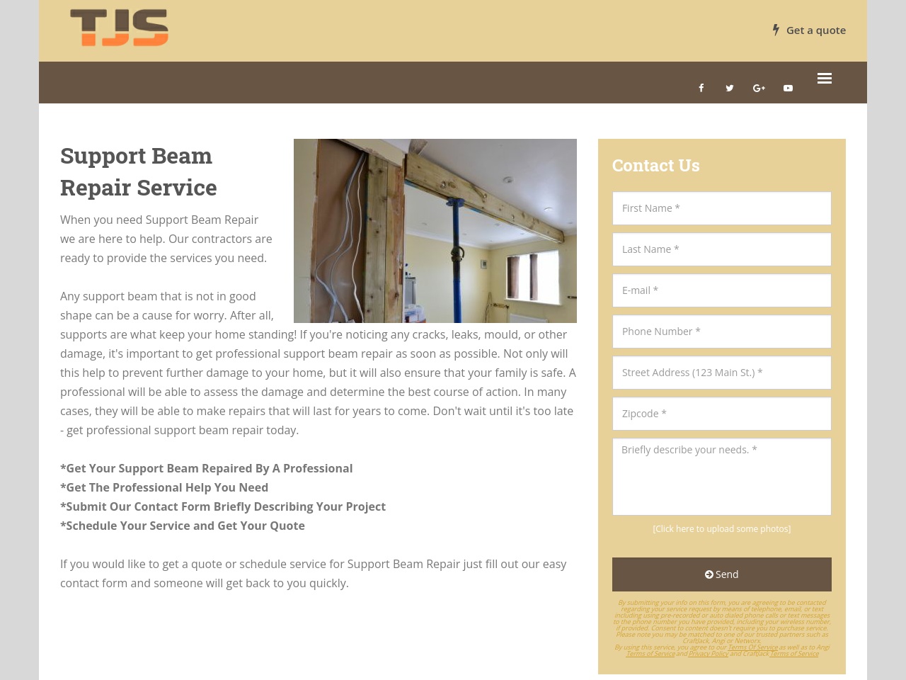tjssupportbeamrepair.com screenshot alt-text