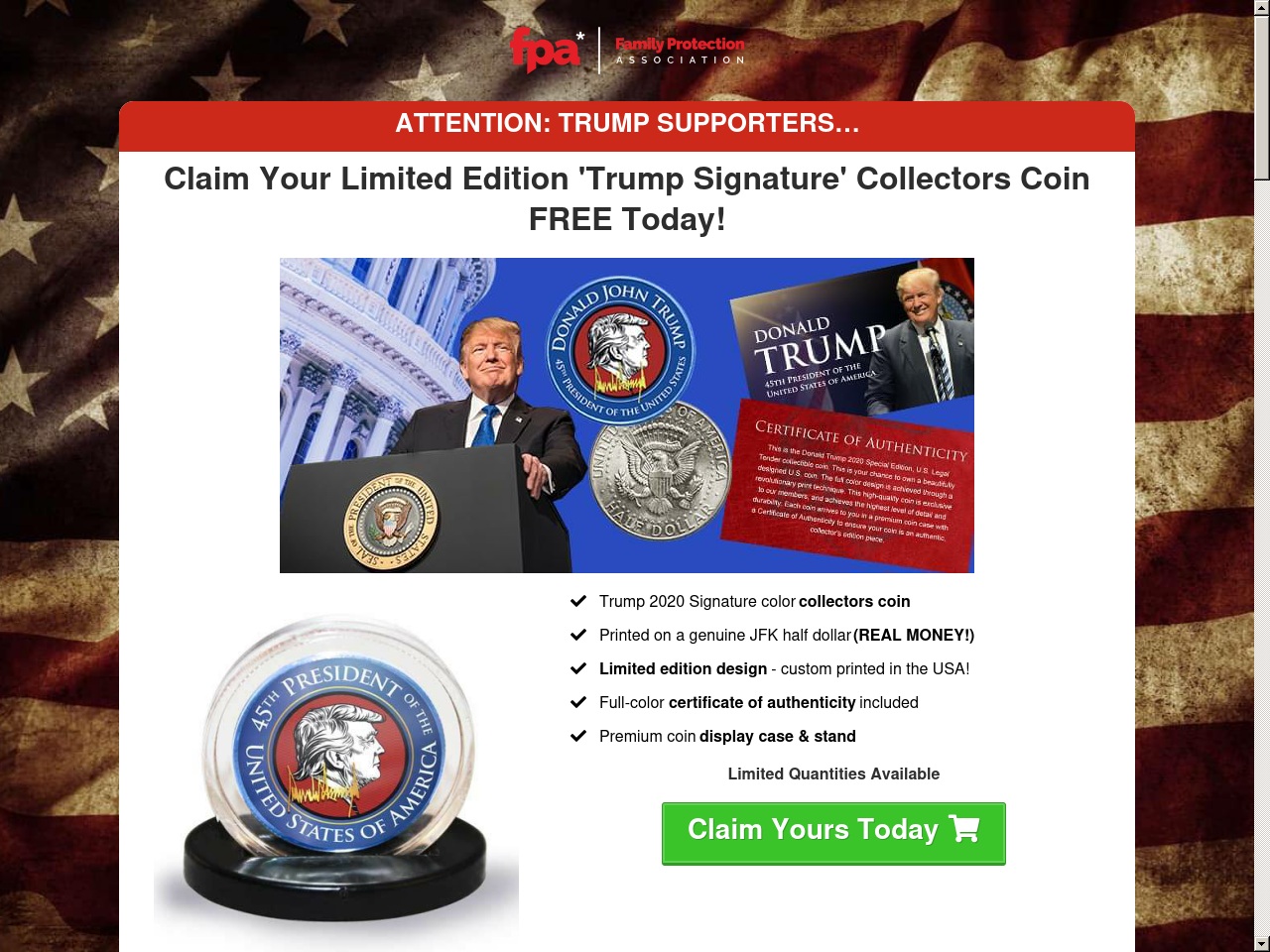trump2020goldcoin.com screenshot alt-text