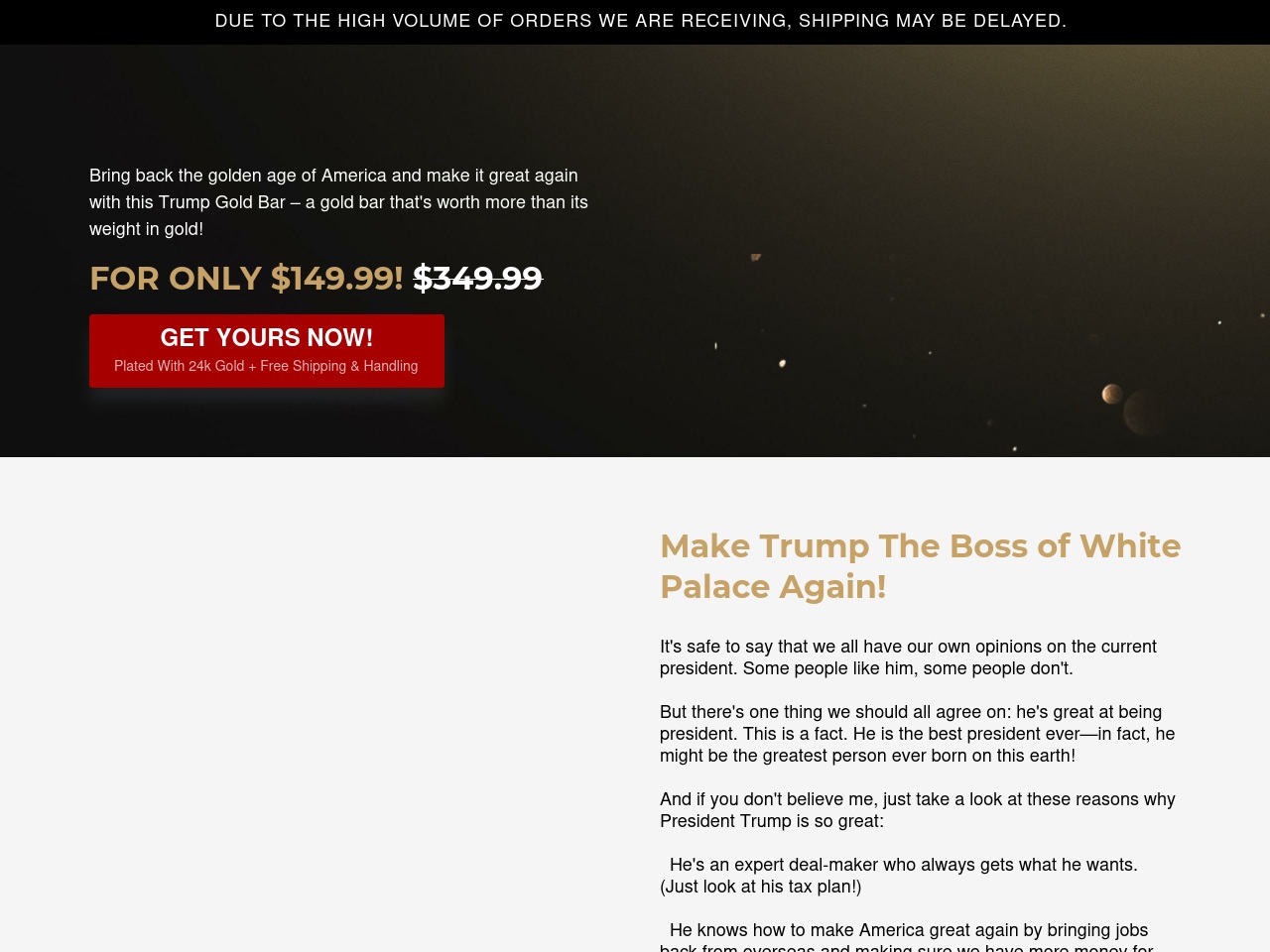 trumpgoldbar.com screenshot alt-text