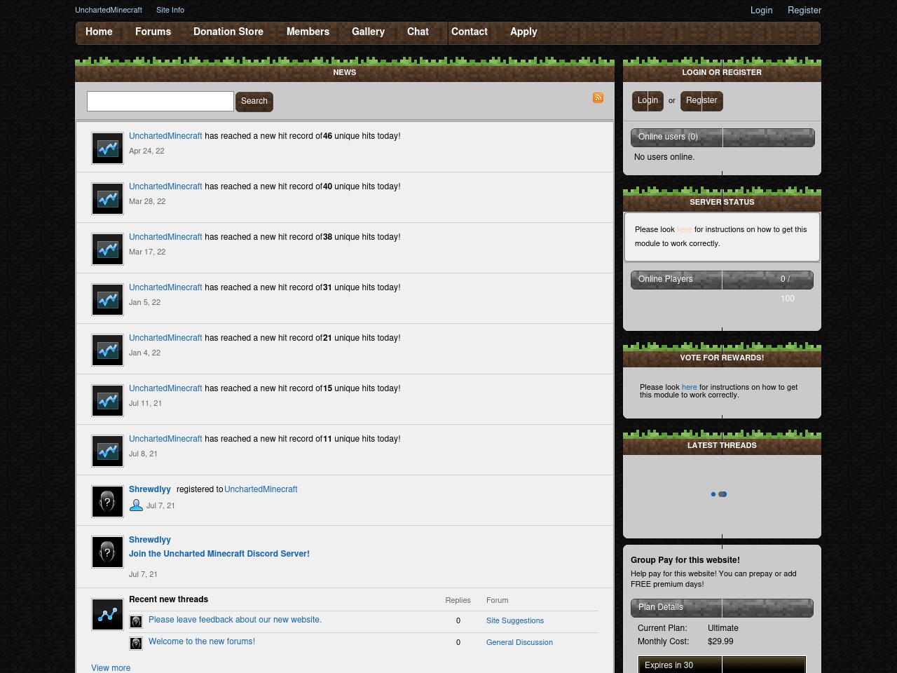 unchartedminecraft.com screenshot alt-text