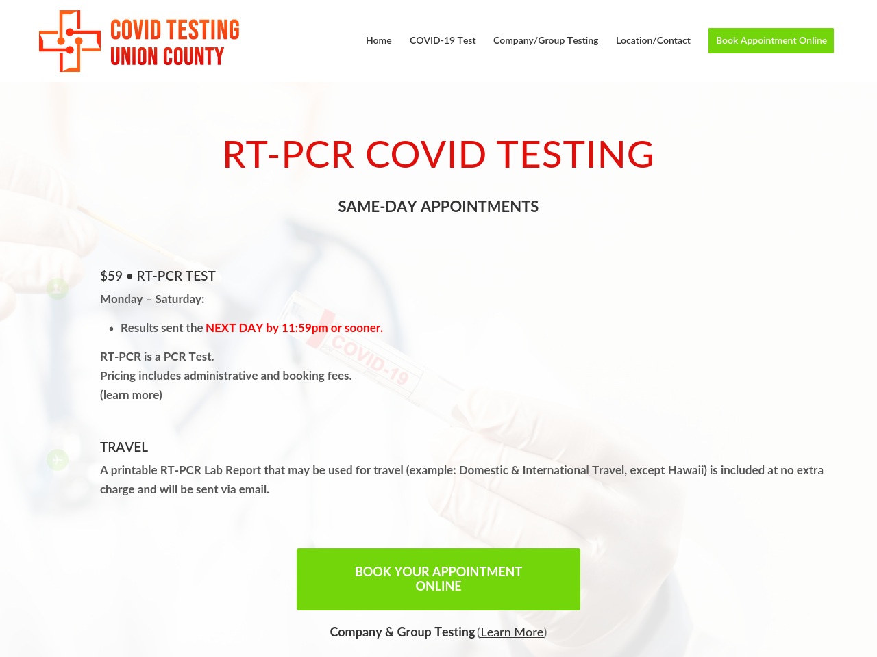 unioncountycovidtesting.com screenshot alt-text