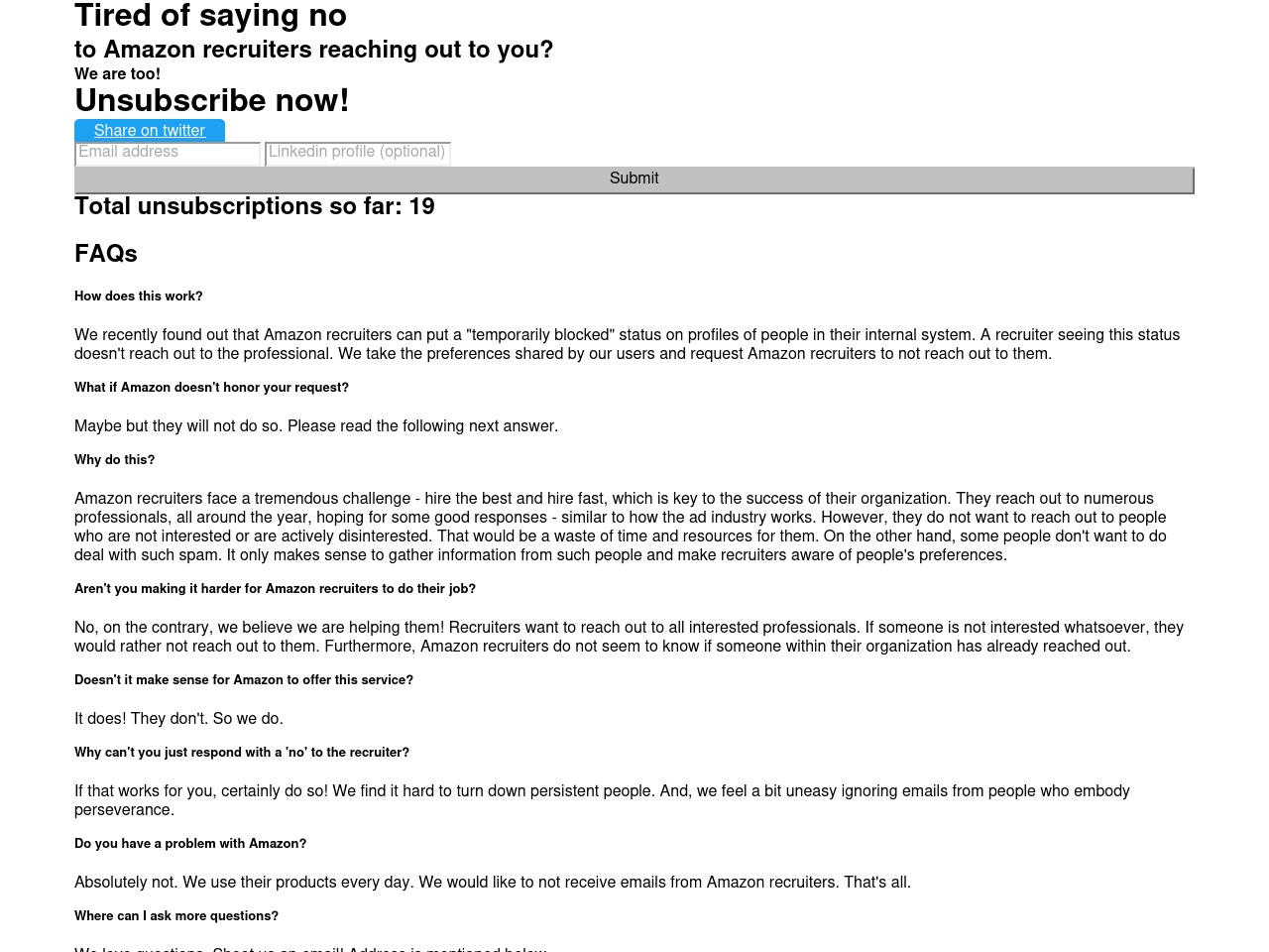 unsubscribefromamazonrecruiters.com screenshot alt-text