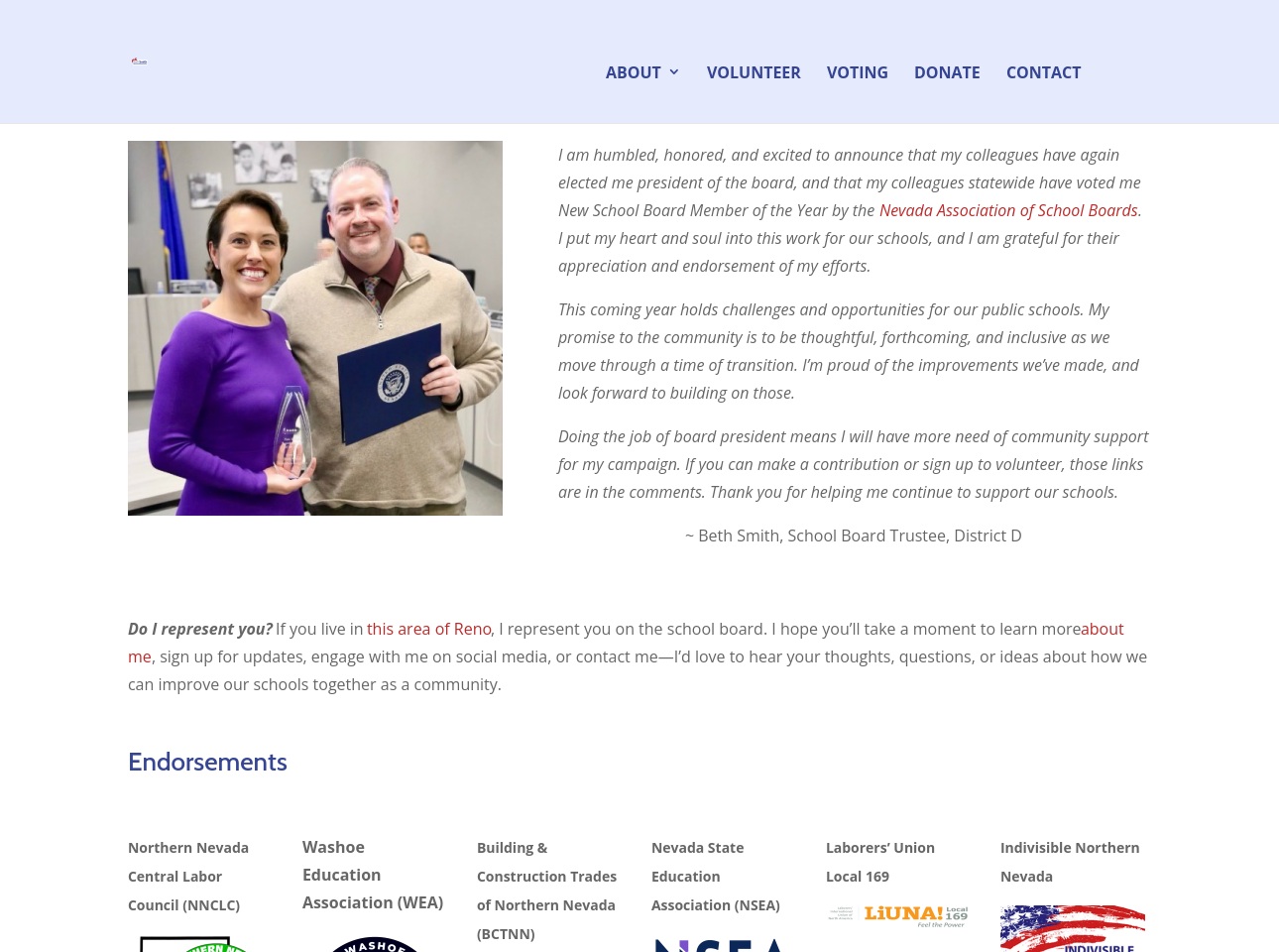 votebethsmith.com screenshot alt-text