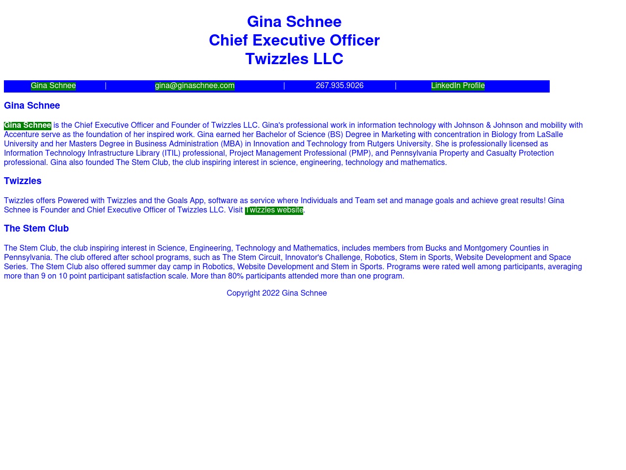 www.ginaschnee.us screenshot alt-text